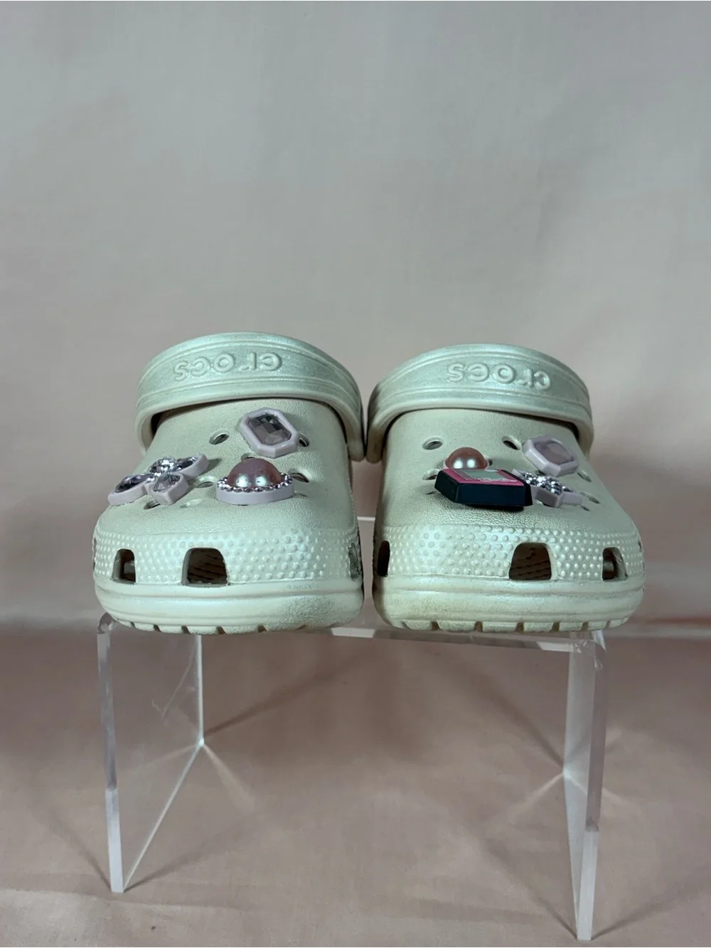 CROCS Kids Cream Color Iconic Comfort Clogs With, Jibbitz Size C11